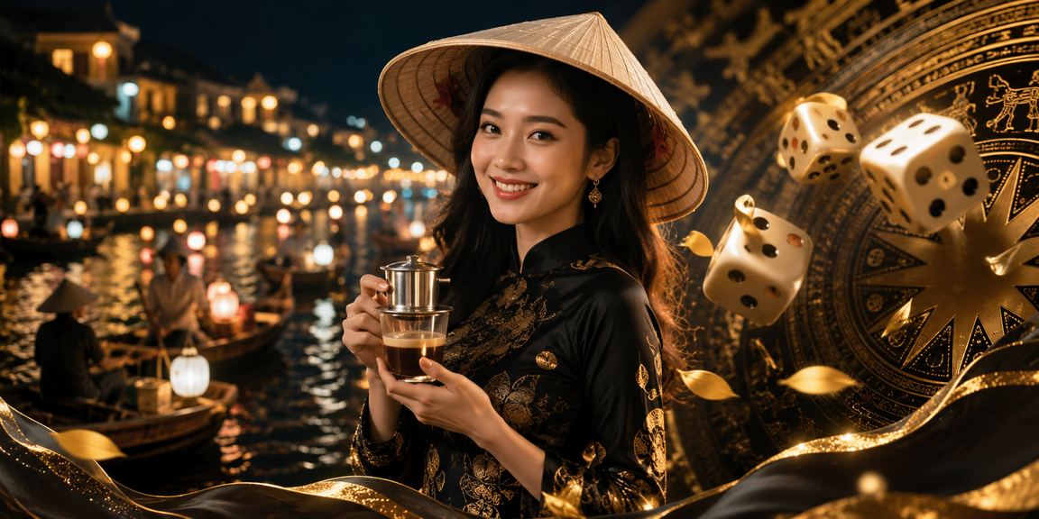 Người chơi tài xỉu tại Hội An với nón lá truyền thống dưới ánh đèn lồng